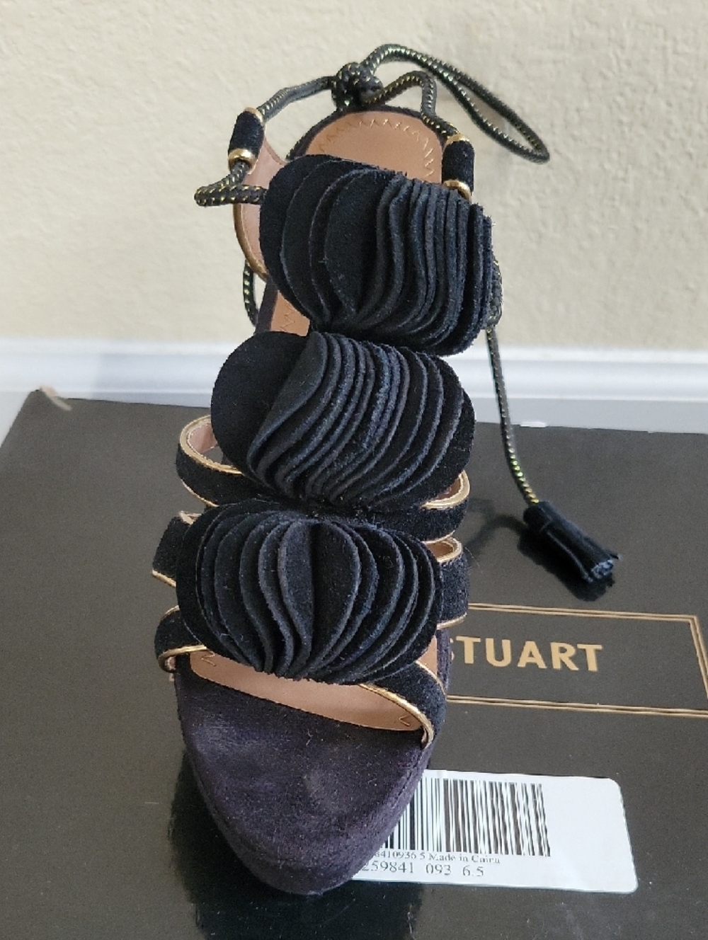 Colin Stuart for Victoria's Secret Black & Gold Heeled Tie-up Shoes - Picture 6 of 9